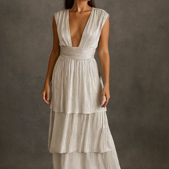 Sabina Musayev Shimmering Cream Maxi Dress - Picture 1 of 8